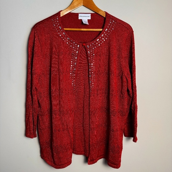 Alfred Dunner Women's Vintage 3/4 Sleeve Faux Wrap Top Metallic Red Size Large - Picture 1 of 13